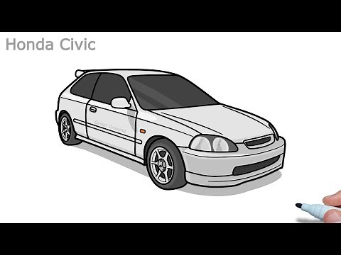 How to draw a HONDA CIVIC 1996 easy / drawing honda civic Vl hatchback car