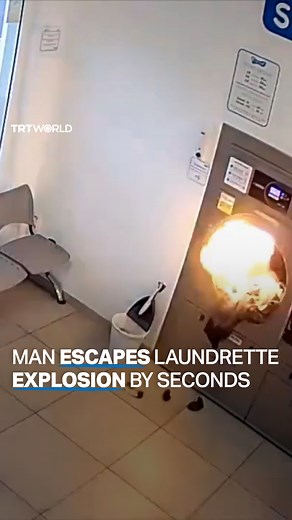 146K views · 639 reactions | A massive explosion burst through a washing machine seconds after a man left a launderette in La Coruna, Spain. The blast was caused by the overheating of a cigarette lighter charger which had been left inside the pocket of a pair of trousers, local news reported. | TRT World | Facebook