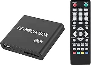 1080p HD Media Player, Mini MP4 Digital Media Player with AV/HDMI/VGA/YPbPr/H.263/Mpeg1/2/4-HD Output w/Remote Control Supports SD Cards USB Drives Devices (US Plug)