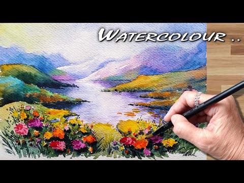 🎨 Mountains and Lake Watercolor Landscape Painting Tutorial | जलरंग निसर्गचित्र पेंटिंग