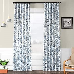 HPD Half Price Drapes Floral Printed Rod Pocket Room Darkening Curtains For Bedroom & Living Room (1 Panel) 50W X 84L, Tea Time China Blue