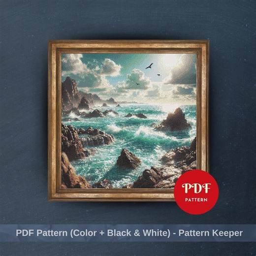 Ocean Seascape Cross Stitch Pattern, Coastal Waves Embroidery Design, Sea Landscape Needlepoint Chart, Easy Cross Stitch PDF Pattern,diy - Etsy