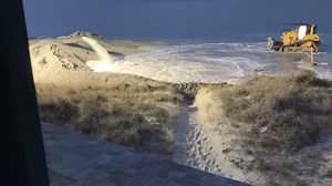 Beach Renourishment Underway! Our Keepers Quarters volunteers took this short video last night as the work crews started to pass in front of the building. We expect that the crew will wrap up this portion of the project in the coming days. In total, we estimate about 40,000 cubic yards of sand will be deposited on the lighthouse beach. The last time that renourishment took place was back in 2006, with just over 70,000 cubic yards deposited at that time. Why less sand than last time? Back in 2006