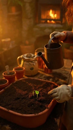 Growing plants in a greenhouse during winter.