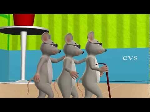 3D Animation Three Blind Mice English Nursery Rhyme for children with lyrics