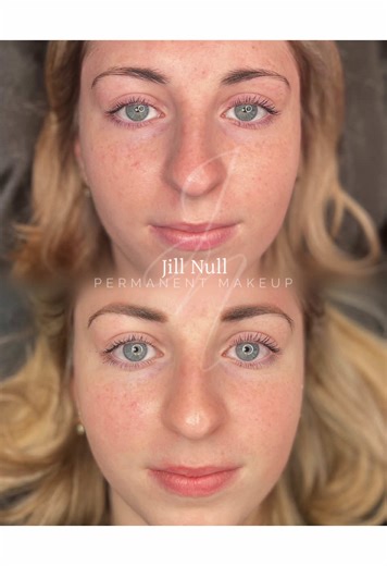 Grown up brows. Even, defined and perfectly framing her beautiful blue eyes! #PermanentMakeup #NaturalLookingBrows #pmutok #PMUArtist #MidwestBeautyExperts