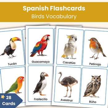 Spanish Birds Flashcards | Printable Spanish Vocabulary Cards