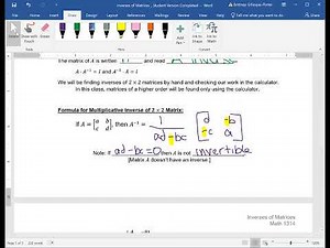 Introduction to Matrix Multiplicative Inverses: 2x2