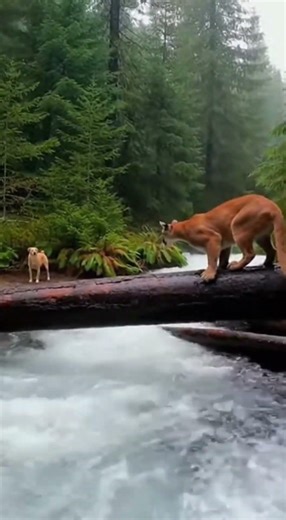 “Dog Barks — Puma Barely Hold On the Log!”