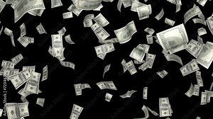 Falling One Hundred Dollars Banknote Animation, on Alpha Channel, Loop