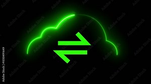 black background download and upload database icon isolated animation Glowing neon cloud computing for.