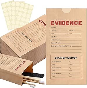 Affrolling 50 Pack Paper Evidence Bag for Party 9.5x 5x 3inches Kraft Paper Evidence Bag with Dot Self Adhesive Stickers Murder Mystery Police Detective Party Decorations