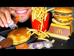 ASMR MCDONALD'S BIG BREAKFAST WITH HOTCAKES BIG MAC FRIES HASH BROWNS MUKBANG EATING SHOW SOUNDS