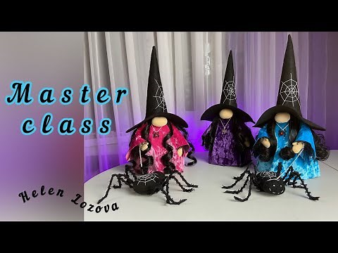 Scandinavian Gnome Witch with Spider, Gnome for Halloween Easy Gnome Wizard