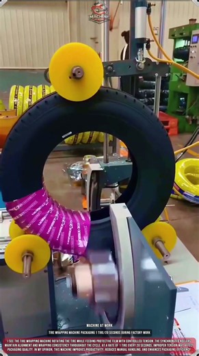 Tire Wrapping Machine Packaging 1 Tire/20 Seconds During Factory Work