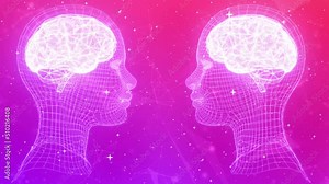 Cosmic energies and glowing lights with stars in brain 4K Animation. Relaxing animation backdrop with glowing brain