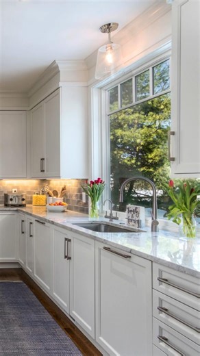 White Kitchen Cabinets with Farmhouse Details #Shorts
