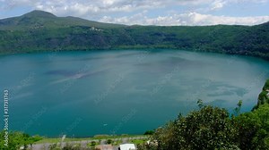 Rome local landmarks Castel Gandolfo Lazio region - panning over Albano crater lake
