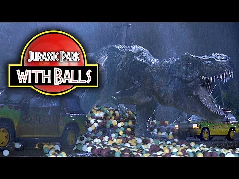 Thousands of Colorful Balls Roll Through Jurassic Park's Iconic T-Rex Scene!