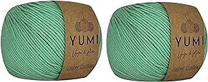 YUMI Baby Cotton 50% Cotton 50% Acrylic Yarn Soft Fine/Sport (2) for Crochet Knitting Amigurumi 1.76 Oz (50g) / 153 Yrds (140m) (Mint) (2 Skeins)