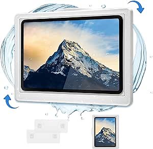 Shower Tablet Holder With Anti-Fog HD Touchscreen, Ultralight Waterproof iPad Mount, 2 Wall Stickers, Compatible With Tablets and iPhones Under 11'', White