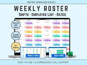Excel Roster Management Template: Shifts, Employee List and Cost/rates Calculation, Excel Template for Shift Scheduling Coffee, Restaurant - Etsy Australia