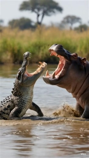 Hippo vs Crocodile: River King Clash 😱 #shortsfeed #feedshorts #viral #trend #trending #facts #feed
