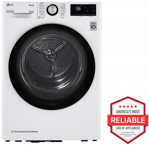 LG 4.2 Cu. Ft. White Smart Wi-Fi Enabled Compact Front Load Electric Dryer With Dual Inverter HeatPump Technology - DLHC1455W