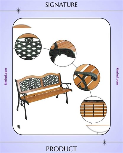 Modern 49" Outdoor Patio Park Garden Bench Furniture with Hardwood Slats and Cast Iron Frame