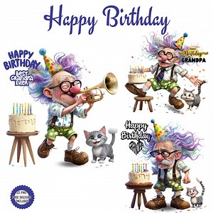 Funny Grandpa Birthday Clipart: Cartoon PNG (digital Download) - Etsy