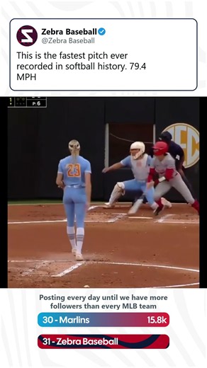 This is the fastest pitch ever recorded in softball history. 79.4 MPH #mlb #baseball #zebrabaseball