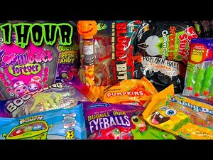 1 Hour Relaxing Video ASMR Opening Lots of Halloween Candy Snacks and Surprises (No Talking)