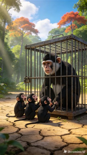 A monkey trapped in a cage was saved by a calf #calf #monkey #cow #hunting | Ank Ai
