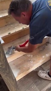 Boom! The ROBERTS 6” Heavy Duty Scraper featuring a hardened steel blade and action-lock handle helps James Salisbury, CFI Certified Master Installer II from Blue Crew Installation / Floorcovering Installation make quick work of left over staples and adhesive on stairs. Add a stretcher pole, and it becomes a stand up scraper. #flooring #demolition #underlayment #flooringinstallation #carpetinstallation | Roberts Consolidated Industries, Inc.