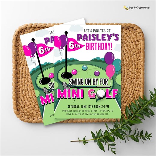 Girl Mini Golf Birthday Invitation, Pink Golf Party Invite, Let’s Par Tee - Etsy