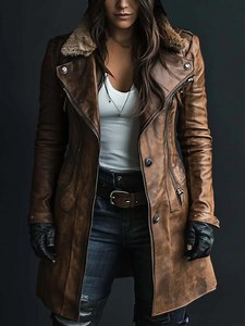 Women’s Vintage Distressed Brown Leather Coat Handmade Genuine Lambskin Shearling Collar Jacket. - Etsy Canada