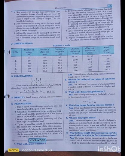 Class 12 practical on (value of v on concave mirror) ...........