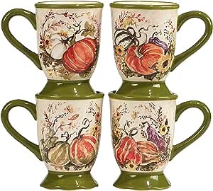 Harvest Morning Set of 4 Ceramic Mugs – Sip coffee, tea, or hot cocoa in cozy autumn style with these beautifully detailed mugs, perfect for crisp mornings and holiday moments 16 oz