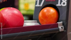bowling ball return system, bowling balls close up, bowling center concept