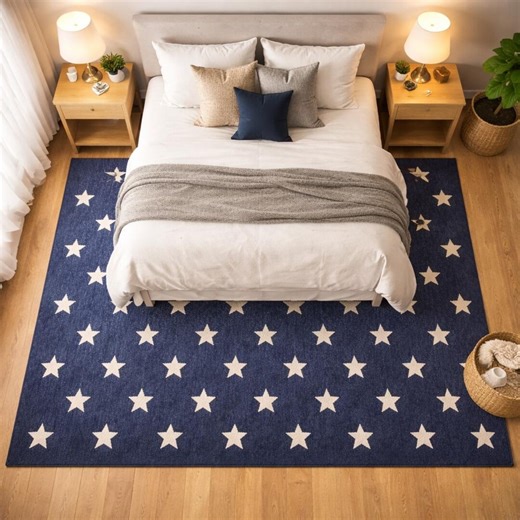 Navy Blue Star Pattern Tufted Area Rug – Soft Plush Modern Bedroom & Kids Room Carpet - Etsy