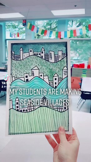 ArtteacherKim (@artteacherkim) - Seaside Villages Art Project for 5th Grade Students