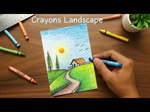 Relaxing Crayon Landscape Drawing for Stress Relief
