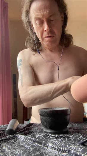 ASMR grinding and rubbing rock salt with a mortar and pestle