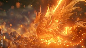 Majestic Phoenix Rising from Glowing Embers in Fiery Display