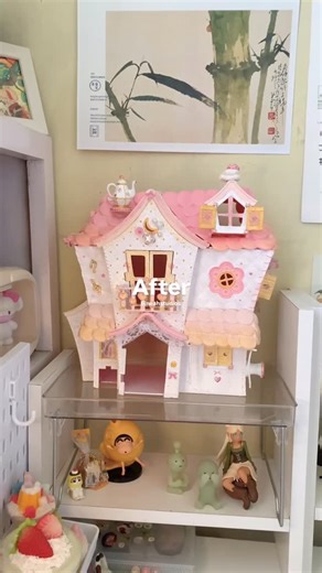 Neahstudios on Instagram: "A before and after of the dollhouse I thrifted. Ps : this is not for sale! I thought I’d upload some craft related videos here and there. I’ve been really lucky when it comes to second hand this year oof. The red, yellow and pink are cute but the pastel ended up looking even cuter. I’ll prolly add flowers here and there soon 🍓🍽️"