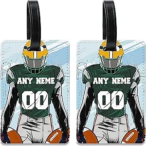 GCACE 2 Pack Custom Luggage Tags for Personalized Football Luggage Tag, with PU Leather ID Tags for Men Women Travel Bag – Travel Accessory (Green Bay)