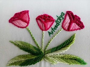 Hand embroidery: Tulip Stitching- Step by step | Tulipanes | Bordado a mano| Artesd'Olga