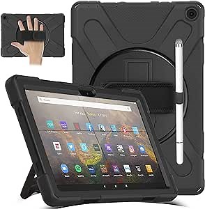 Amazon.com: Case for Fire HD 10/10 Plus Tablet Case with Pencil (11th Generation, 2021 Release), Screen Protector, 360 Rotating Stand, Hand Strap, Full-Body Drop Proof Protection Case - Black : Electronics