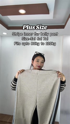 Plus-Size Stripe Belly Pants for Winter