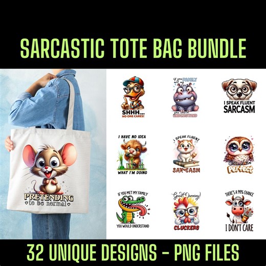 Funny Sarcastic Tote Bag PNG Bundle: 32 Unique Designs (digital Download) - Etsy
